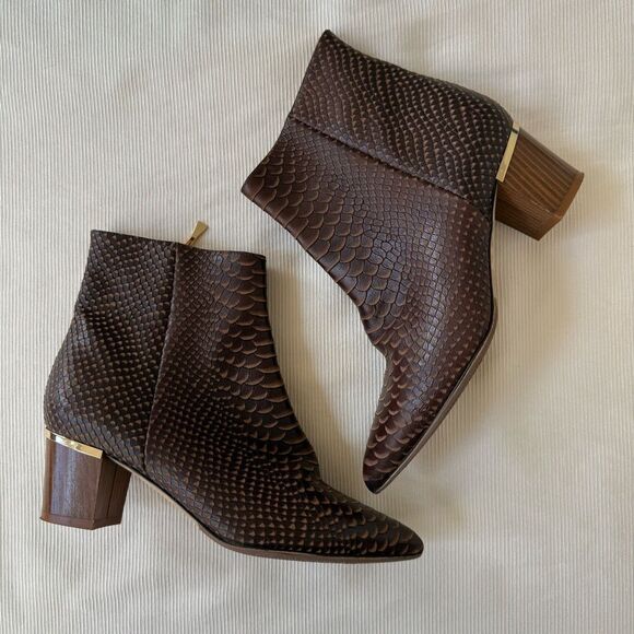 Kate Spade Womens Boots Ankle Heel Animal Print Italy Zip Brown Elegant Used 6.5 - Picture 1 of 4